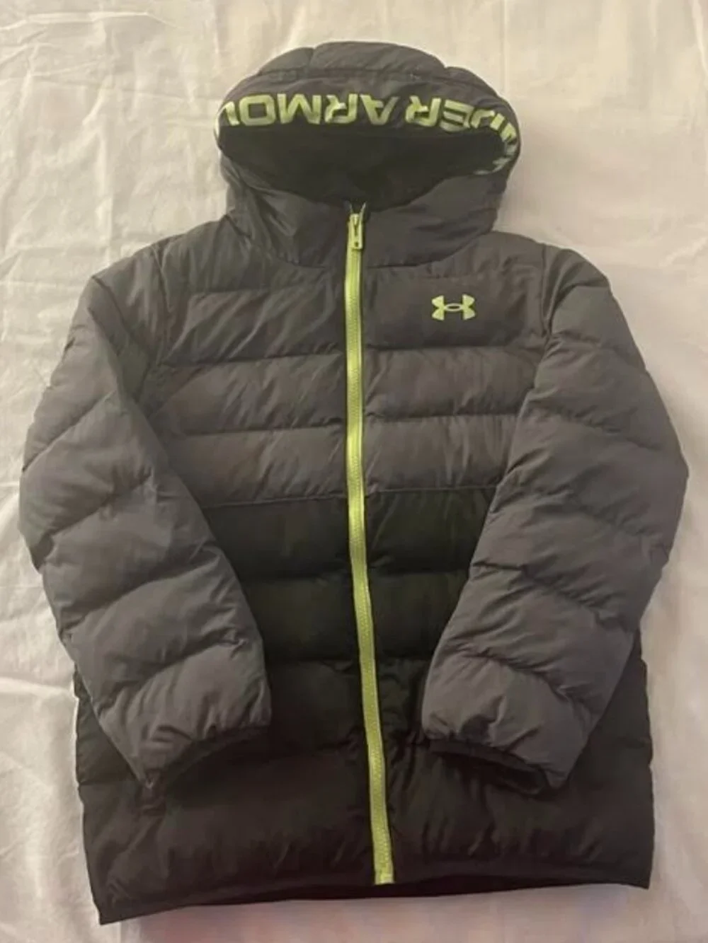 Under Armour Boys ColdGear Storm Hooded Puffer Jacket Gray/Green/Black Size YM